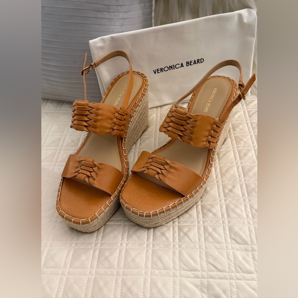 Veronica Beard Tan Woven Espadrille Sandals